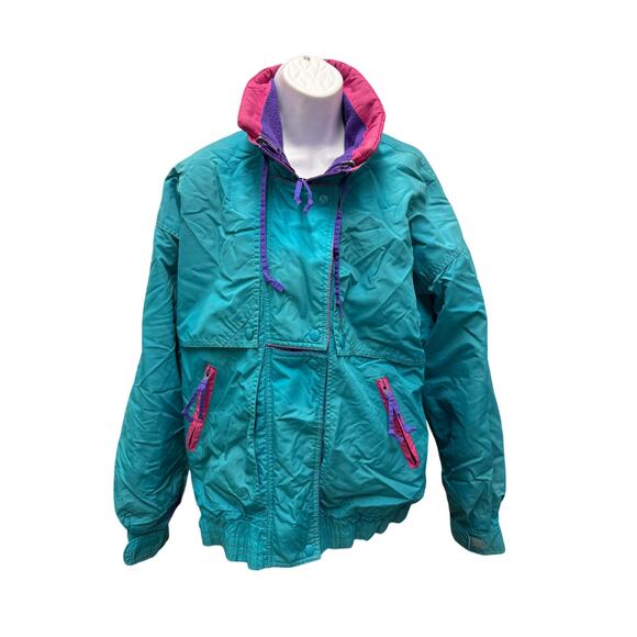 VTG 90's Cabin Creek Womens M Coat Ski 2 layers removable insert Purple Green - Picture 2 of 12